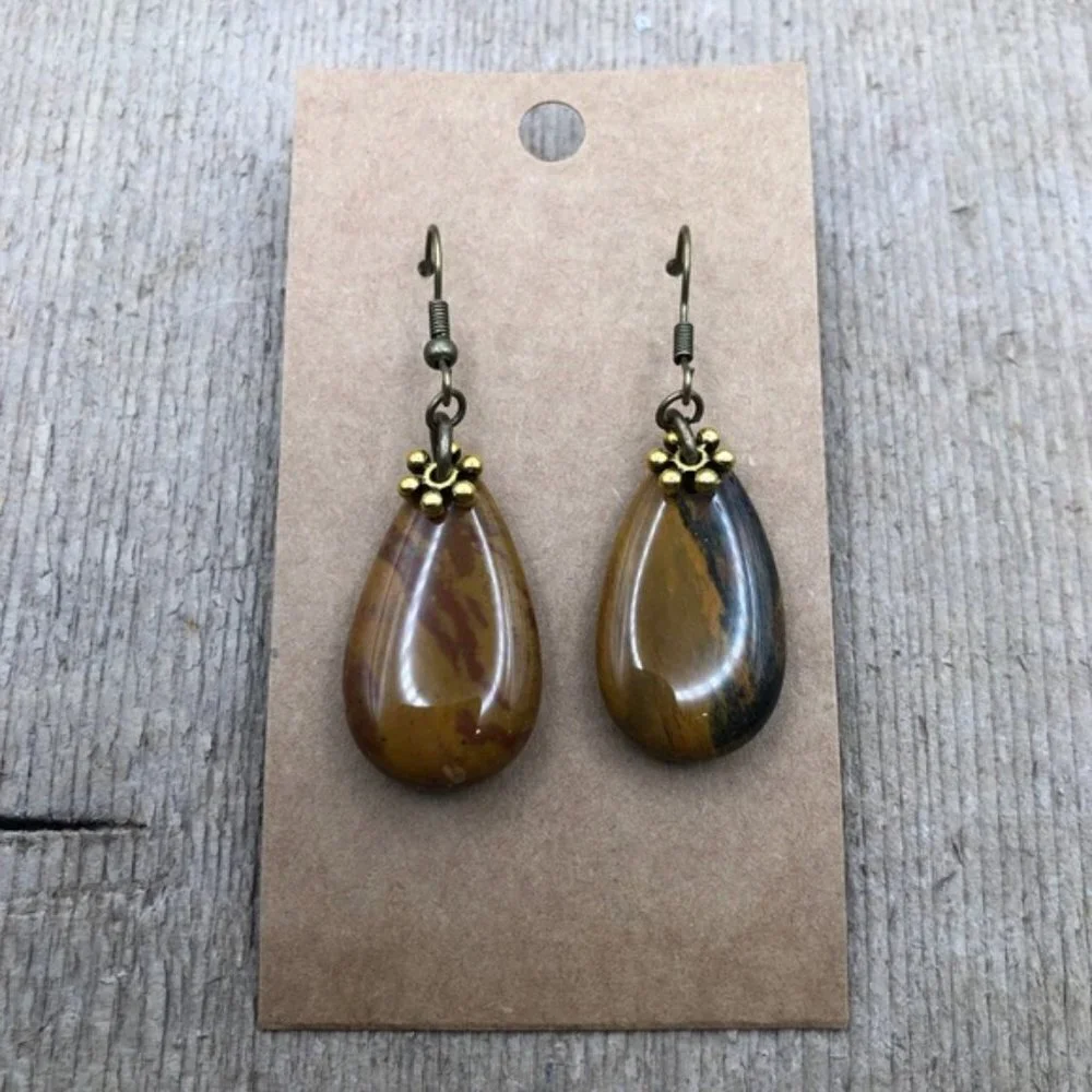 Earth-tone Jasper Teardrop Hang Earrings